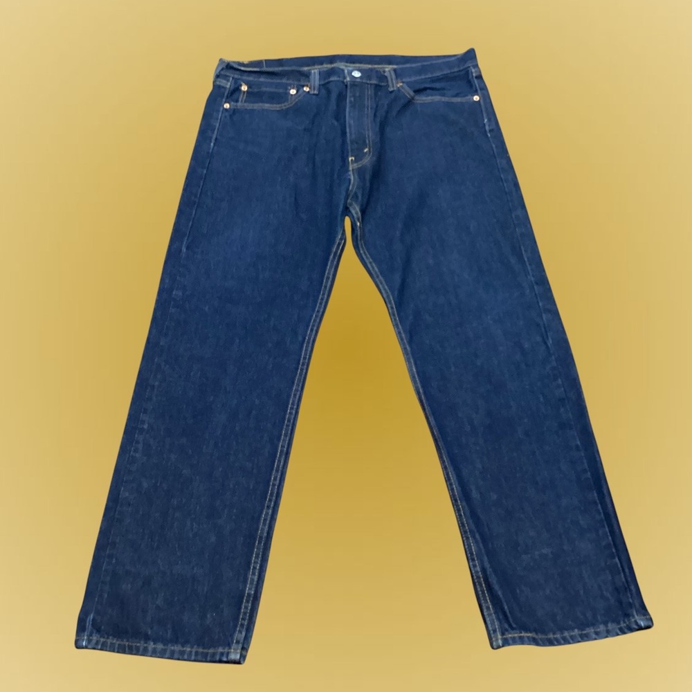 Levis 505 Regular Fit Straight Leg Dark Wash Indigo Denim Jeans Mens 38x30